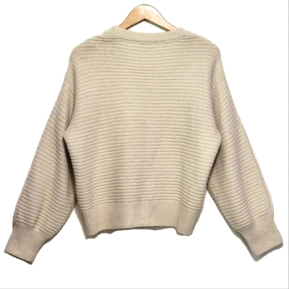 Christian Siriano Wool Blend Ribbed Crew Neck Cream Ivory Knit Sweater Size M - Picture 7 of 13